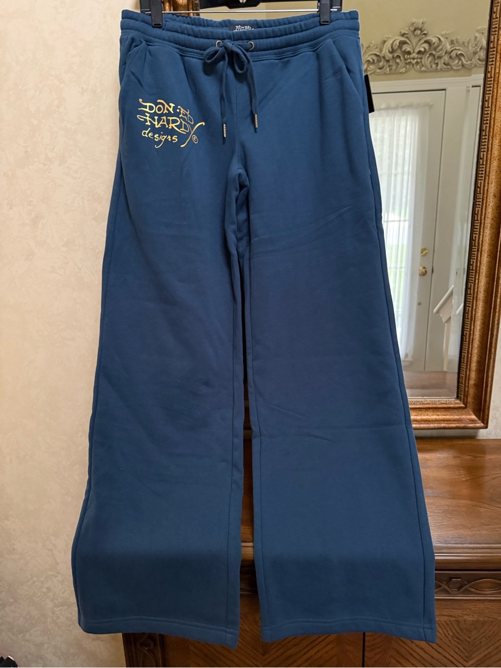 Ed Hardy Women’s Blue Drawstring Wide-Leg Sweatpants. Size L. - Picture 3 of 15